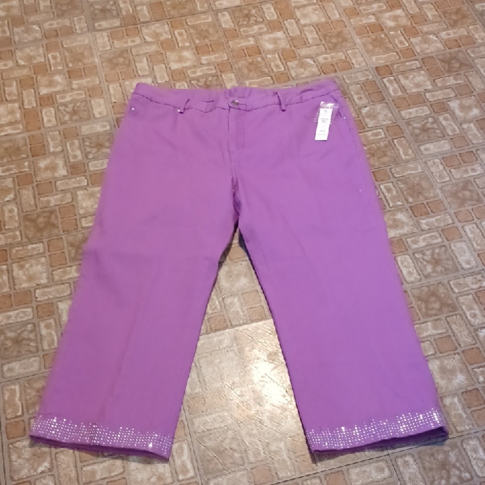Embellished Purple Capri Pants for Women